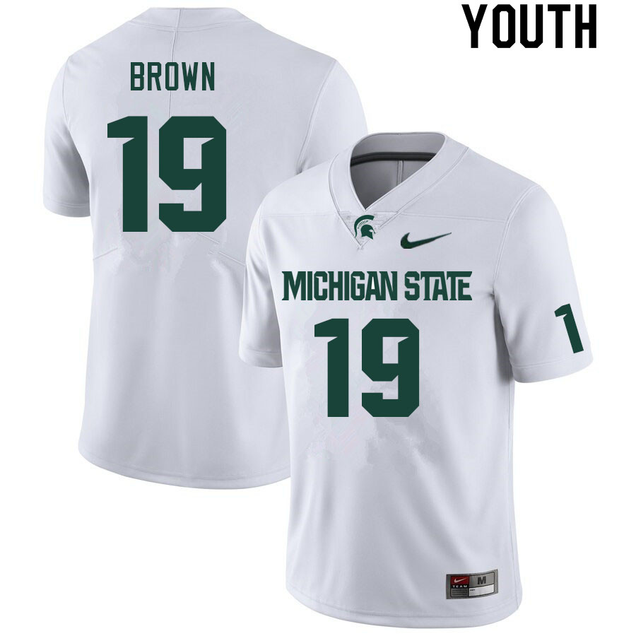 Youth #19 Itayvion Brown Michigan State Spartans College Football Jerseys Sale-White